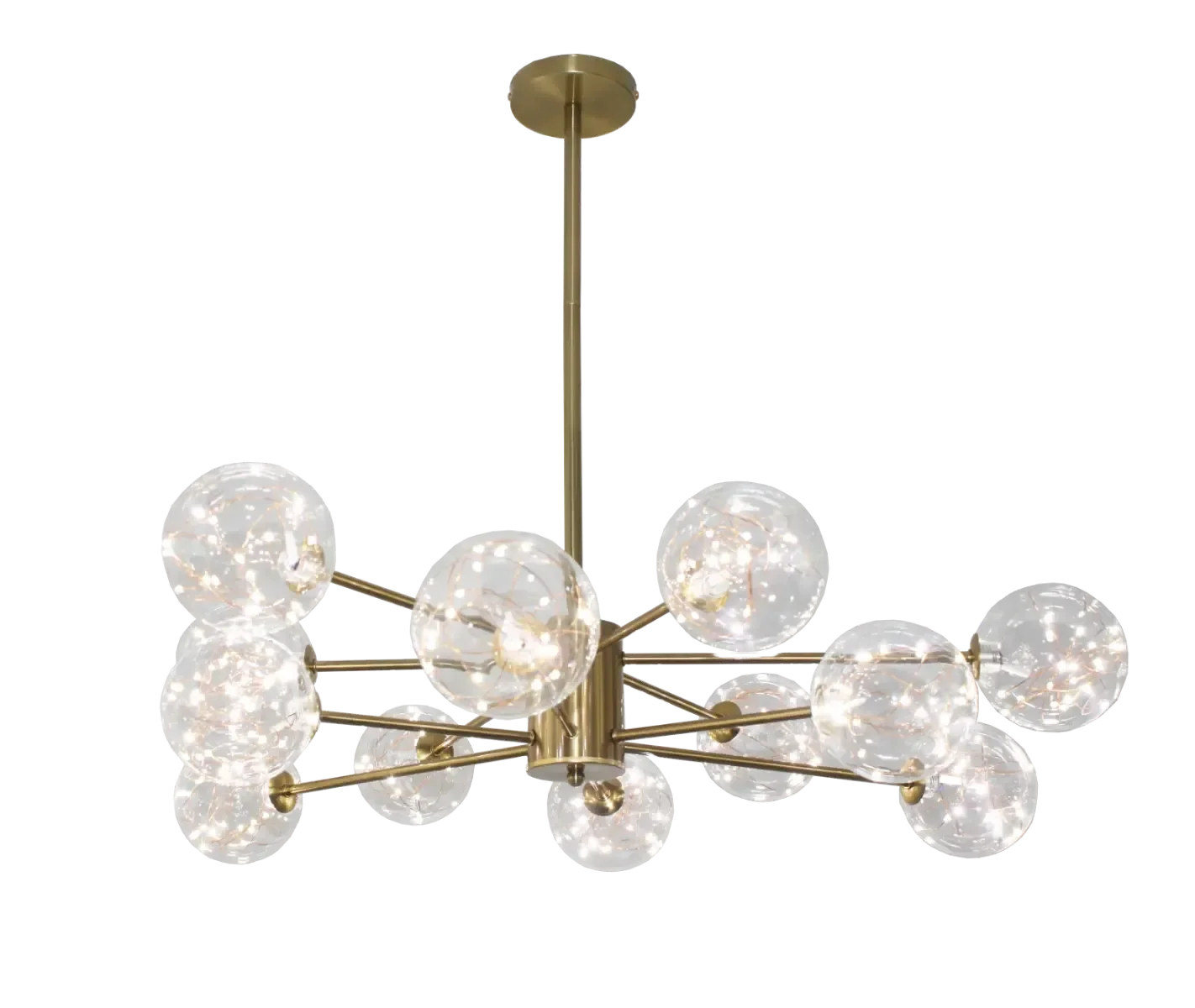 Ver imagem 1 de Pendente/ Lustre Metal Ouro Velho Cúpulas Vidro Champanhe Luciin