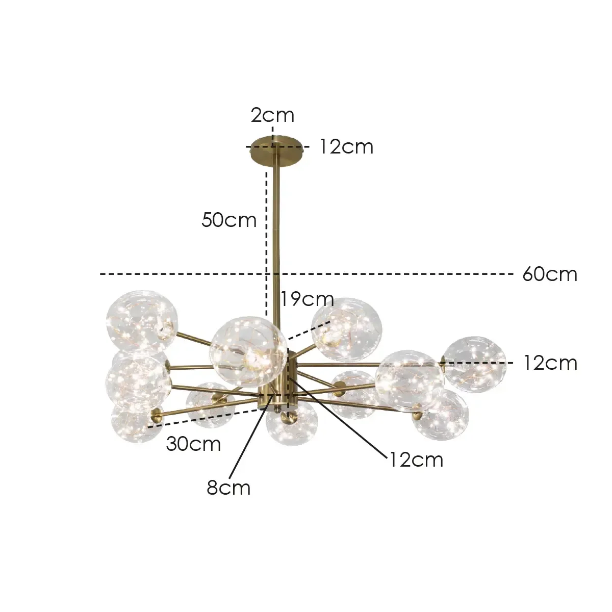 Ver imagem 4 de Pendente/ Lustre Metal Ouro Velho Cúpulas Vidro Champanhe Luciin