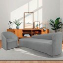 Ver imagem 2 de Kit Sofá Curvo França 180cm L.e e Poltrona Luiza Max Conforto, Bouclé Cinza