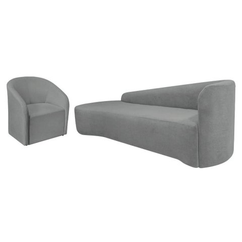Kit Sofá Curvo França 180cm L.e e Poltrona Luiza Max Conforto, Bouclé Cinza