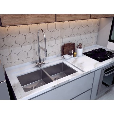 Dupla Cuba Dupla Inox Quadrada Gourmet 860 X 400 Pia Cozinha Technox