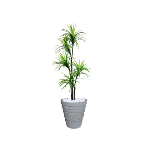 Planta Artificial Árvore Yucca 1,60m Kit + Vaso Redondo D. Grafiato Cinza 40cm