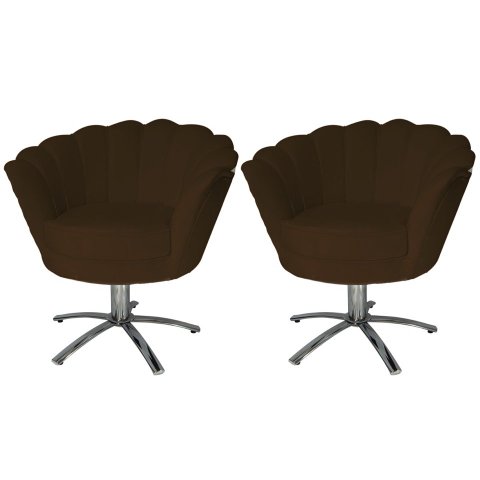 Kit 2 Poltronas Decorativa Pétala Base Giratória Metal Suede Marrom Ms Decor