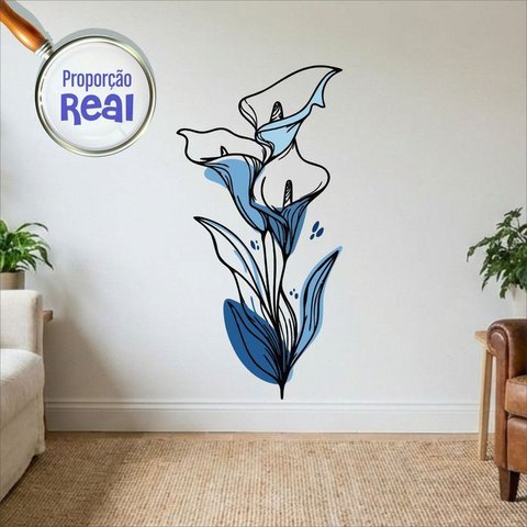 Adesivo Floral Boho Azul Estilo Nórdico 60x120 Minimalista Mod.04