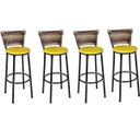 Ver imagem 1 de Kit 4 Banquetas Altas Preta com Encosto Junco Capuccino Assento Amarelo