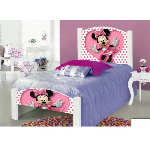 Cama Montessoriana Infantil Solteiro Minie Adesivada com Grade de Proteção e Colchão