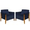 Kit 2 Poltronas Decorativa Sophia Suede Azul Marinho Pés Madeira Mz Decor - 1
