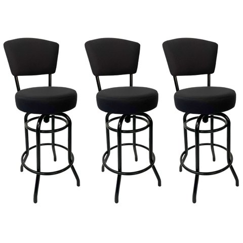 Banqueta Bar com Encosto Giratória Altura 65cm cor Preta Assento grosso Confortável linho preto Kit 