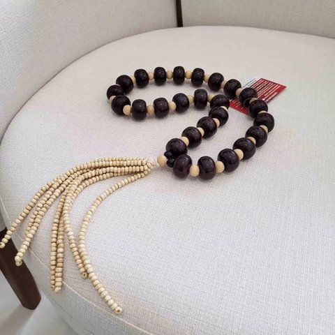 Colar Decor Madeira Pendente Bolas 56cm