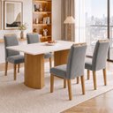 Ver imagem 1 de Conjunto de Mesa 4 Lugares Isla e Cadeiras Lyra em MDF Cinamomo e Off White