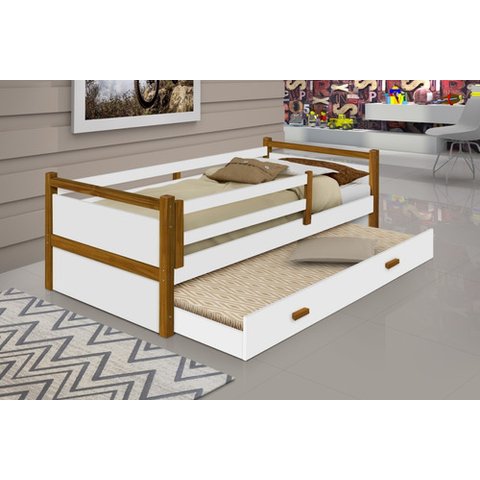 Cama Solteiro Bianca com Proteção Lateral e Auxiliar Branco / Mel Casa e Bebê Shop