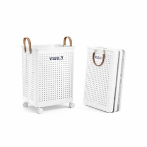 Cesto Roupa Suja Dobrável com Rodinhas 50cm Organizador Multiuso