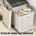 Ver imagem 3 de Cesto Roupa Suja Dobrável com Rodinhas 50cm Organizador Multiuso