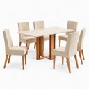 Ver imagem 2 de Conjunto Sala de Jantar Mesa Manu 160cm Tampo MDF e Vidro Canto Arredondado 6 Cadeiras Lily