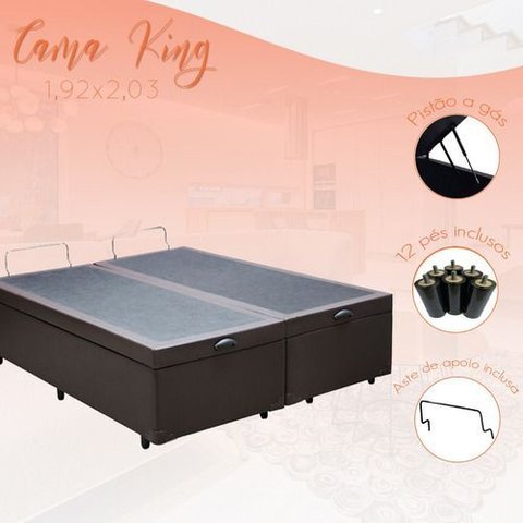 Cama Box Baú King-size 193x203 Reforçada Fabricação Própria - Corino Marrom