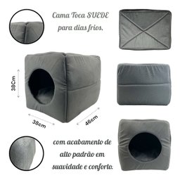 Cama Toca Iglu 3 em 1 Suede Cachorro e Gato Frio Quente Pet Tamanho G - Cinza - 3