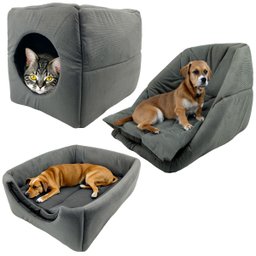 Cama Toca Iglu 3 em 1 Suede Cachorro e Gato Frio Quente Pet Tamanho G - Cinza - 1