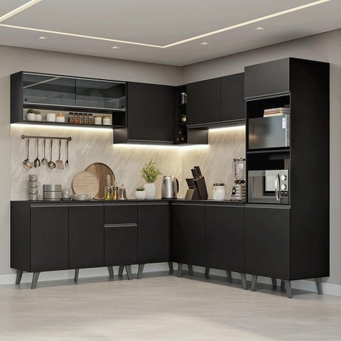 Armário de Cozinha Completa de Canto 445 Cm Preto Nice Madesa 01
