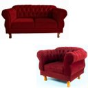 Ver imagem 2 de Uma Namoradeira 2 Lugares Elisabeth Capitonê + Uma Poltrona Eisabeth Suede Vermelho Chesterfield Par