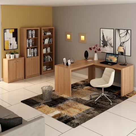 Conjunto de Escritório com Escrivaninha 04 pç CJ43018-042 Tecno Móbili - Tecno Móbili Amêndoa