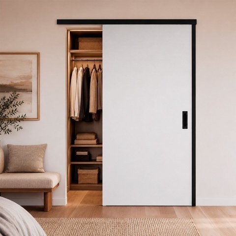 Porta Correr Lisa Prime Trilho Embutido Concha 72x210cm Esquerdo Branco Rodam