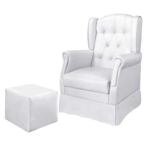 Poltrona Inês com Puff 67cm Corino Branco - Sallar Home