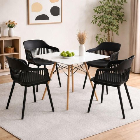Conjunto Mesa Jantar Quadrada 90cm Branco C+4 Cadeiras Marcela – Design Moderno e Sofisticado,