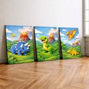 Ver imagem 2 de Kit 3 Quadro Decorativo Dinossauros Infantil Criança Bebê Meninos Moderno 28x20cm