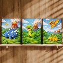 Ver imagem 3 de Kit 3 Quadro Decorativo Dinossauros Infantil Criança Bebê Meninos Moderno 28x20cm