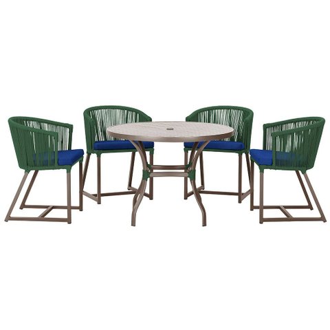 Mesa com 4 Cadeiras de Jantar Roma 100cm e Noronha em Aluminío Fendi Corda Nautica Estofado 10 Trama