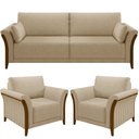 Ver imagem 1 de Kit Sofá 02 Lugares 162cm com 02 Poltronas Stefan Pés Madeira M03 Linho Bege Escuro - Lyam Decor