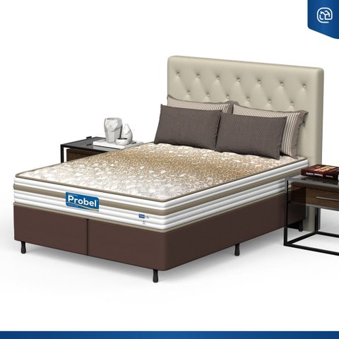 Cama Box com Colchão de Molas Ensacadas Double Face Pillow Euro Alfa Probel Queen 158cm