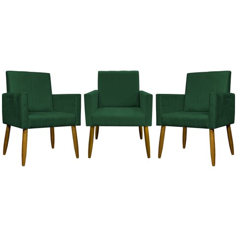 Kit 3 Poltronas Decorativas Confortáveis para Sala Mari Suede Cores