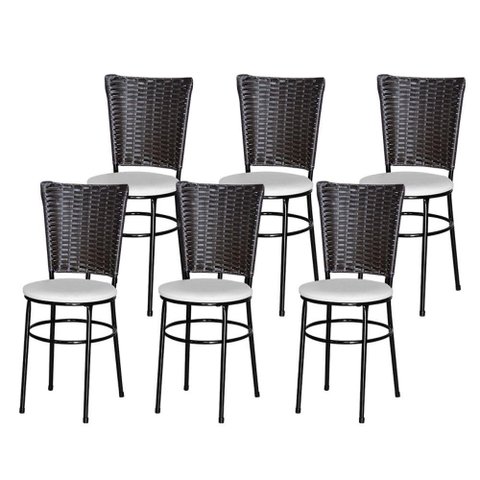6 Cadeiras para Mesa Preta Hawai Marrom Cor:branco