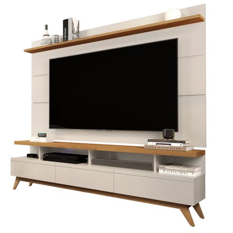 Rack com Painel Sala Estar Vivare Wood 1.8 Tv 72 3 Gavetas:Off White/Nature