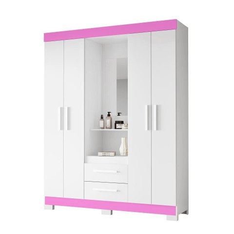 Guarda Roupa Capelinha 4 Portas NT6055 Branco/Rosa Flex Notável Móveis