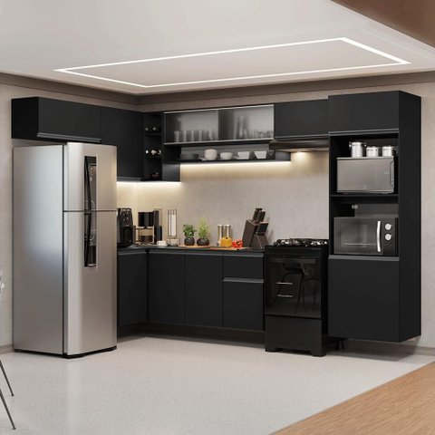 Armário de Cozinha Completa de Canto Suspenso 465 Cm Preto Nice Madesa 06