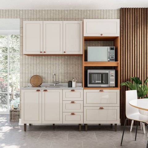 Cozinha Pérola Modulada 3 Peças Yescasa Off White/Freijó