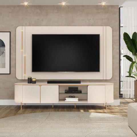 Bancada e Painel para Tv até 75 Polegadas 3 Portas Ariana Off White- Mabe Magazine