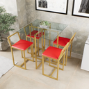 Ver imagem 1 de Conjunto Mesa Vidro 4 Cadeiras Pequena Estofado Industrial Dourado Don Castro Decor