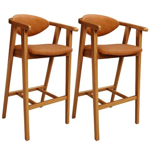 Kit 2 Banquetas Alta para Cozinha Bancada Bar Sala de Jantar Fixa Cecília L02 Couríssimo Canela - Ly