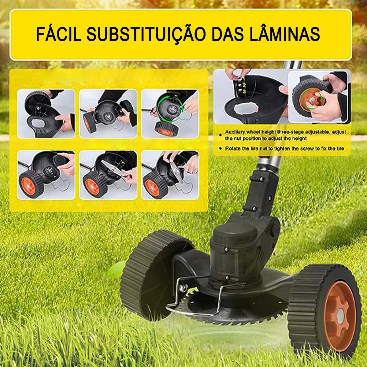 Cortador Aparador de Grama Planta Gramado Sem Fio Portatil Limpeza Jardim Quintal Domestico Potente  - 8