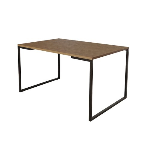 Mesa de Jantar Industrial 6 Lugares Amêndoa 140x90 Base Aço Preto