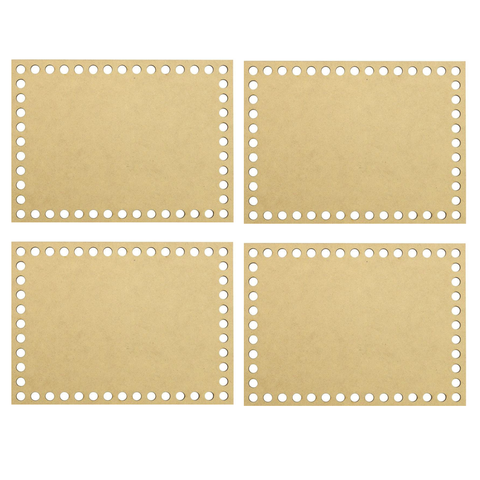 Kit 4 Bases Retangular Crochê Cesto Fio Malha MDF - 35x26cm