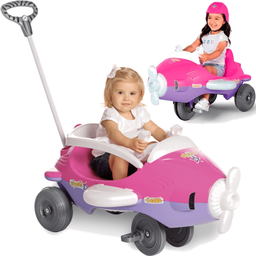 Carrinho Avião de Passeio e Pedal Bebe Calesita Aeroh Rosa - 1