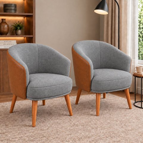 Kit 2 Poltronas Decorativa Linho Premium Base Madeira Maciça Luiza