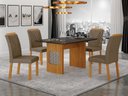 Ver imagem 1 de Conjunto Sala de Jantar Lara 1,20m Tampo Vidro Chumbo com 4 Cadeiras Clara Plus Cinamomo/Joli Camurç