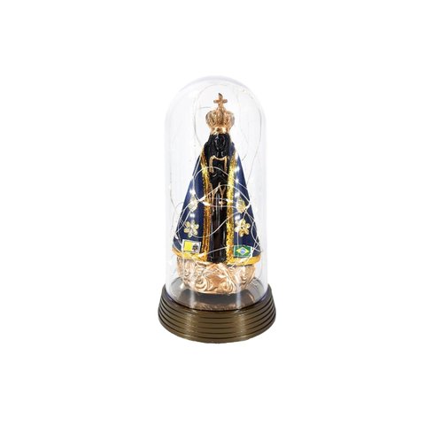 Luminária Imagem Nossa Senhora Aparecida Padroeira Do Brasil com Redoma Led Branco Quente Grande 19 