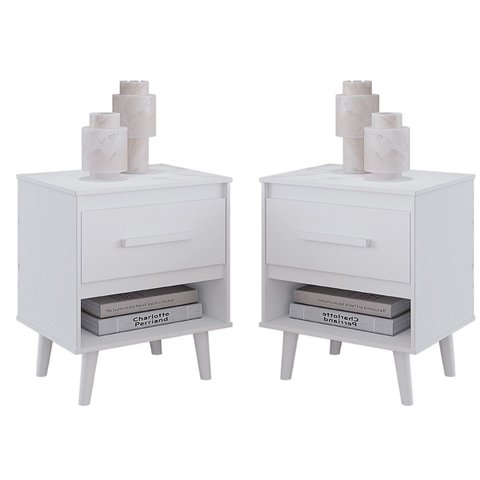 Kit 2 Mesas de Cabeceiras 1 Gaveta e Nicho Lima Branco