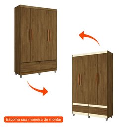 Guarda-Roupa Roupeiro Solteiro Romeu 4 portas 2 Gavetas Freijó - Rede Móveis - 5